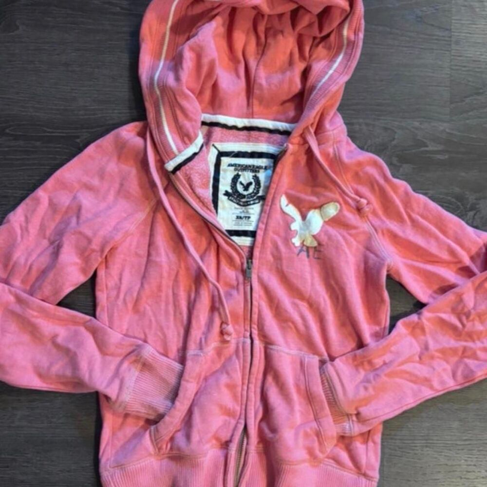VTG Y2K American Eagle Pink Embroidered Logo Zip-Up Hoodie - Size XS